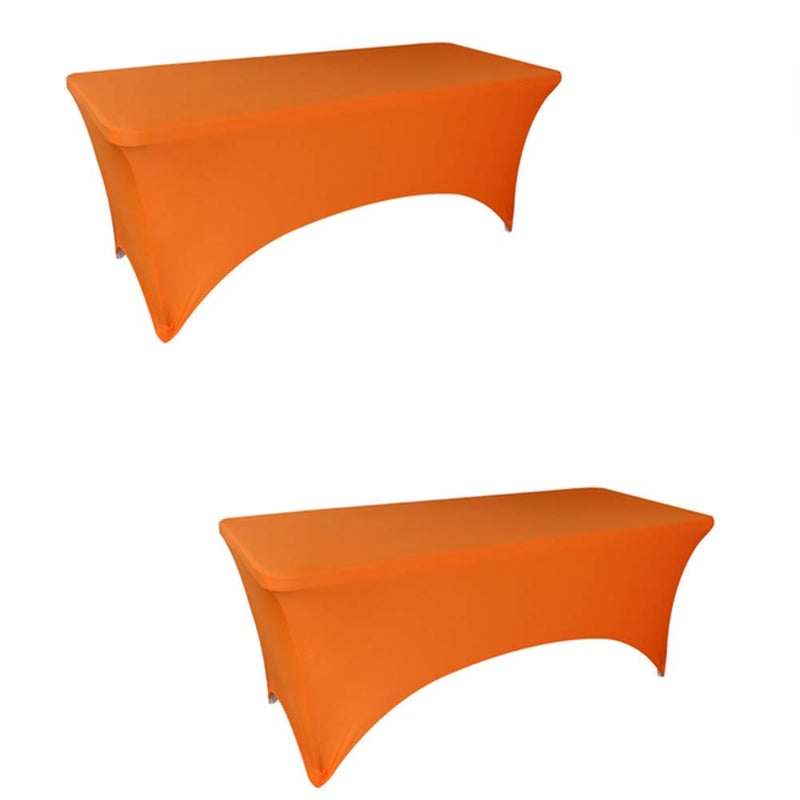 Fvstar 2pcs 6FT Tablecloth,Orange Spandex Tablecover,6ft Fitted Stretch Rectangular Table Cloth,6 Foot Washable Patio Table Protector for Party,Wedding,Banquet,Festival,Christmas - Image 1